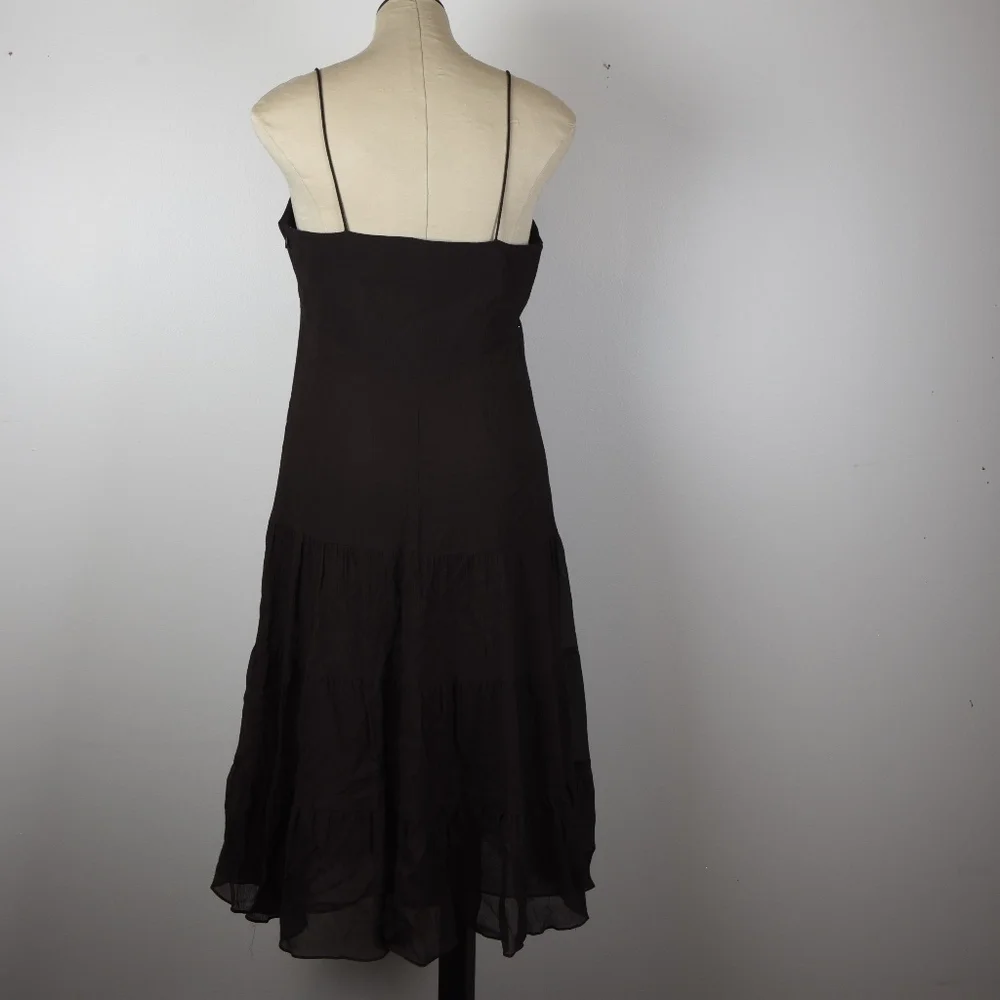 Michael Kors Brown Silk Midi Textured Dress Ruffle Botton 8 - Picture 3 of 4